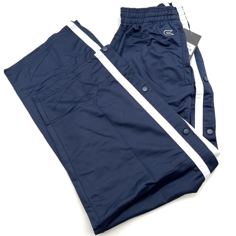 Colosseum Athletics Tearaway Track Pants Navy/ White Snap Button Sides L New